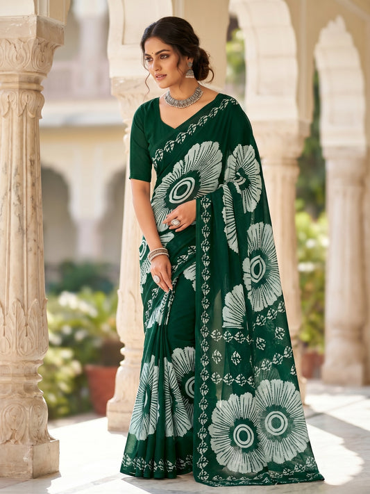 Malang 95 Pure Cotton Printed Daily Wear Saree – Dark Green