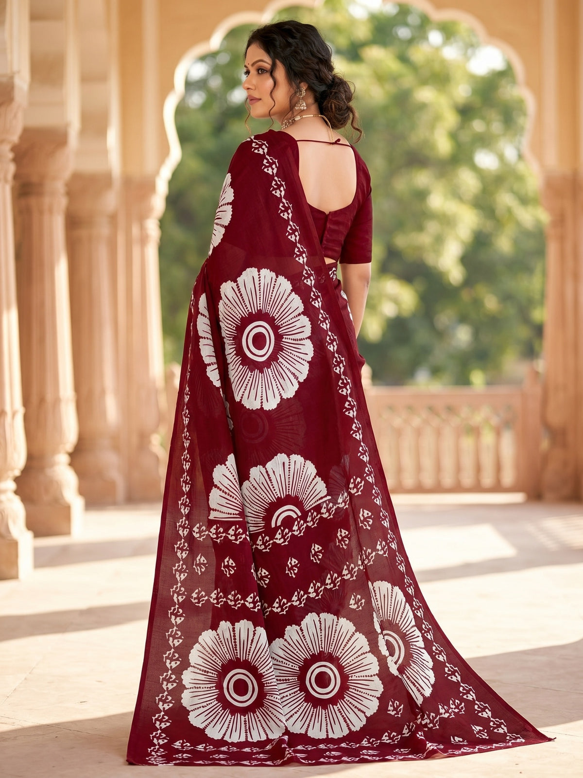 Malang 95 Pure Cotton Printed Daily Wear Saree – Maroon