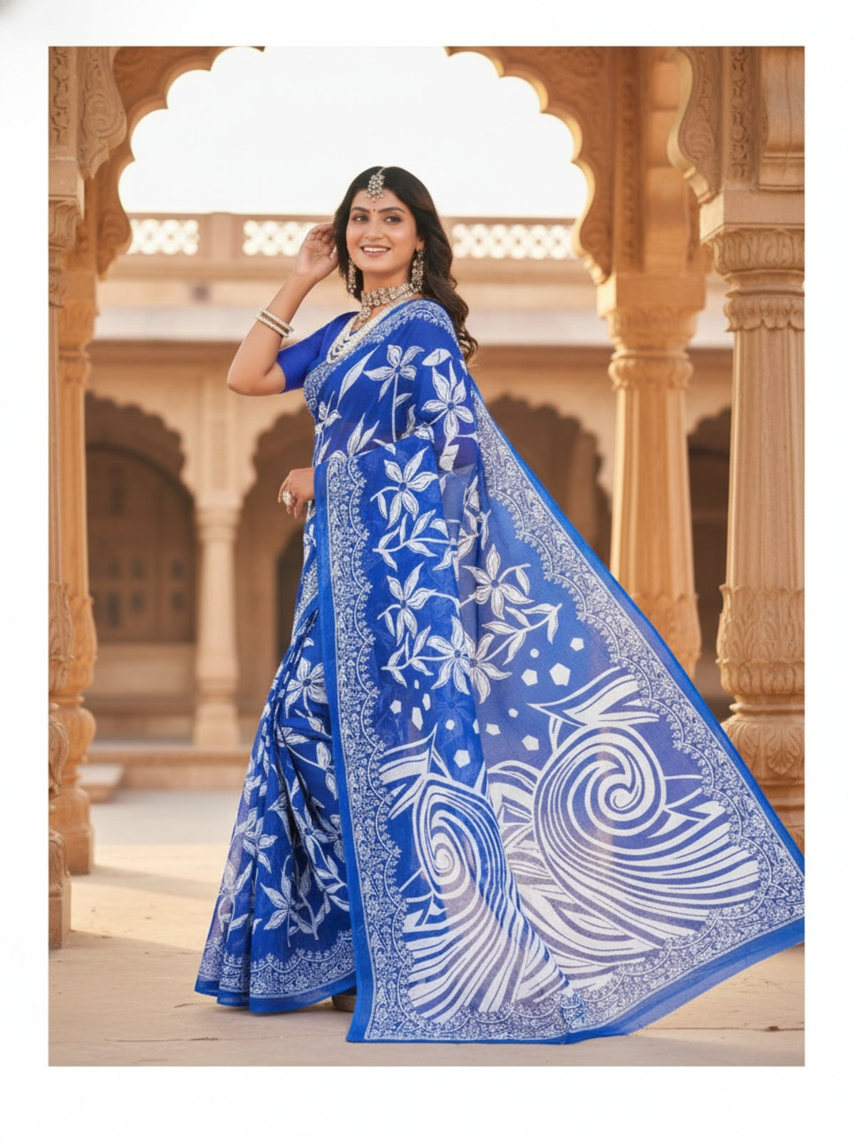 Malang 94 Pure Cotton Printed Daily Wear Saree – Navy Blue