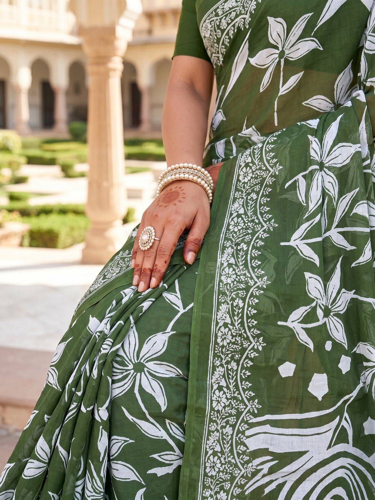 Malang 94 Pure Cotton Printed Daily Wear Saree – Green