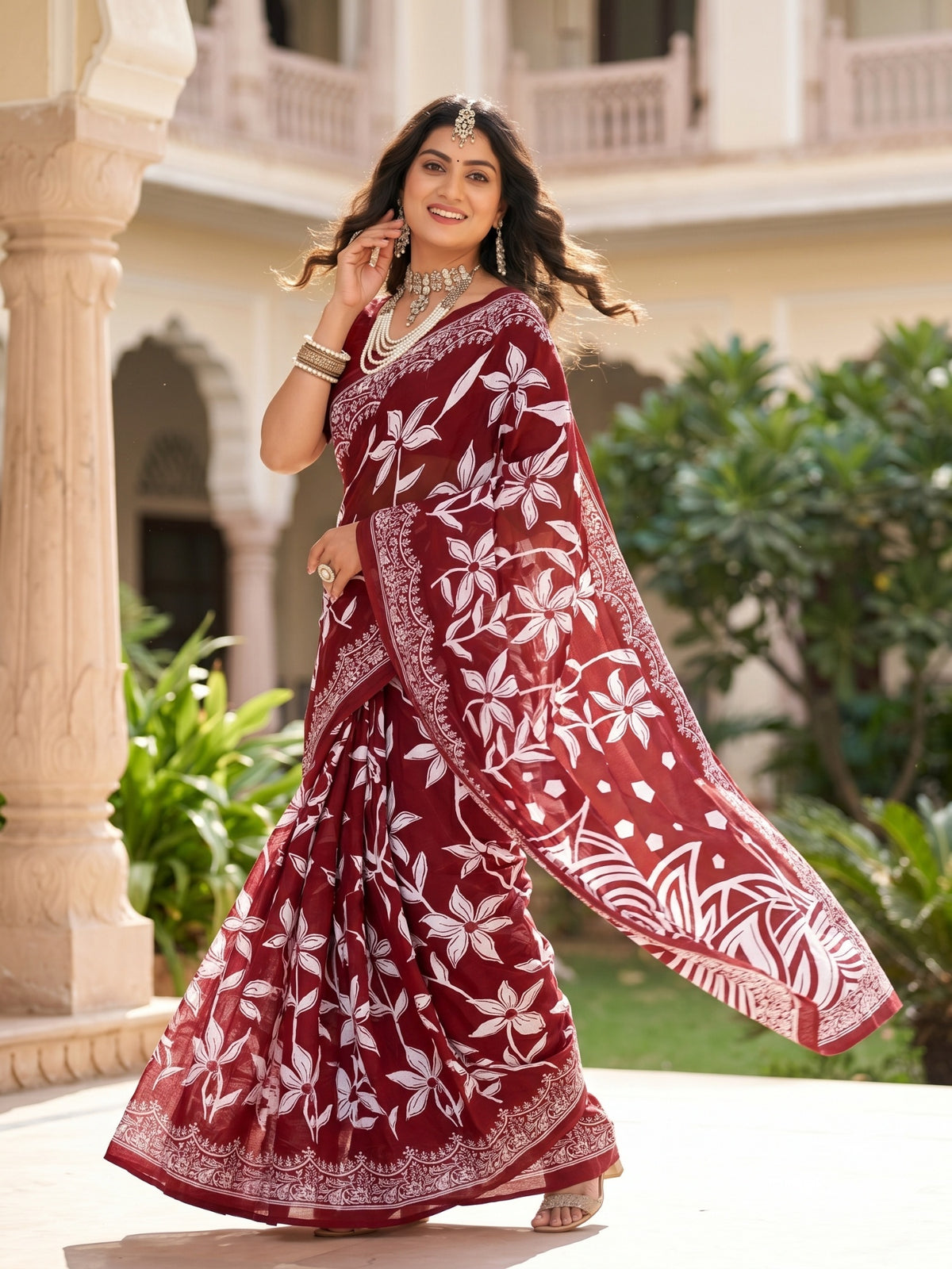 Malang 94 Pure Cotton Printed Daily Wear Saree – Maroon