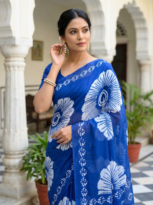 Malang 95 Pure Cotton Printed Daily Wear Saree – Navy Blue