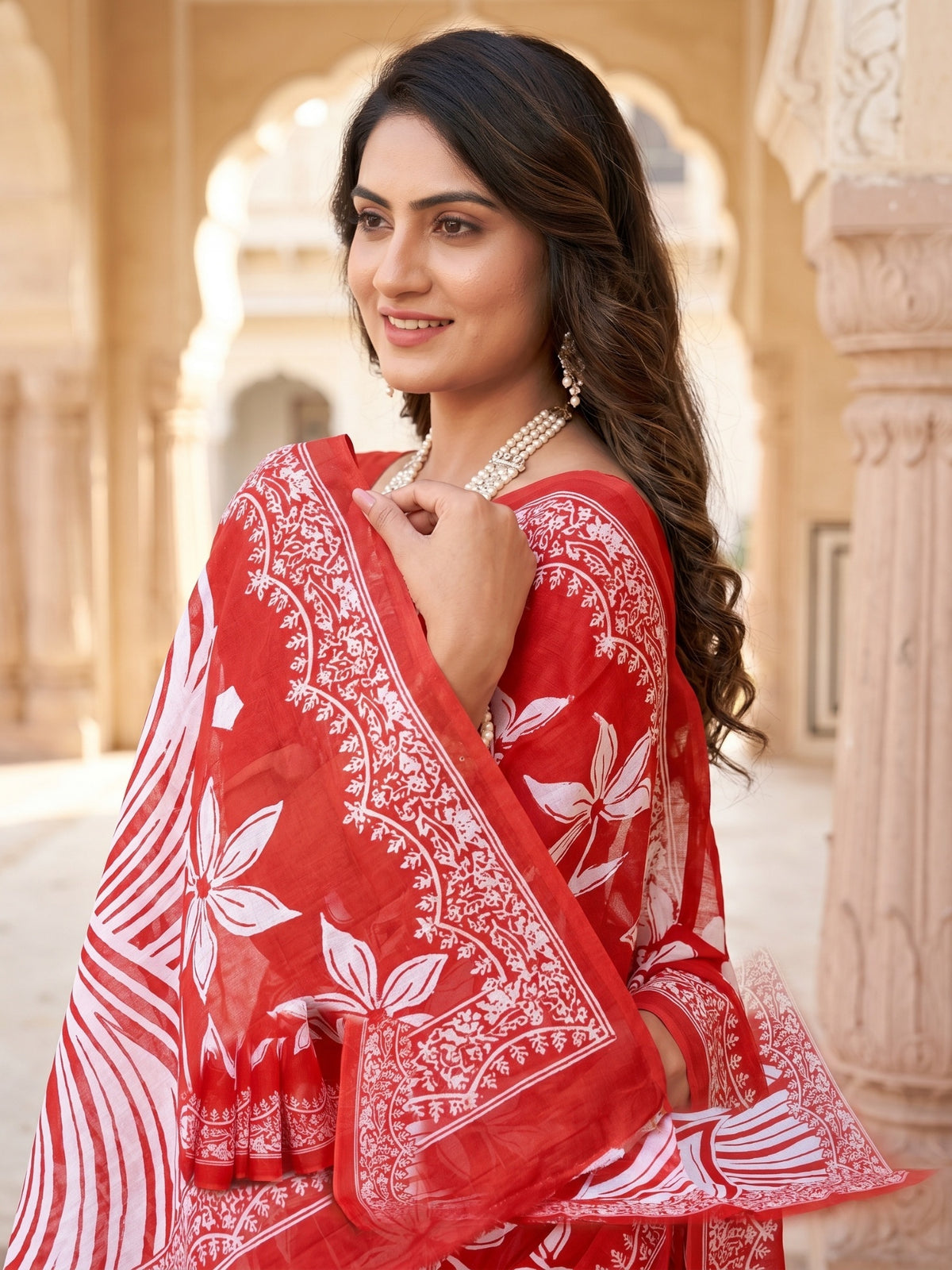 Malang 94 Pure Cotton Printed Daily Wear Saree – Red