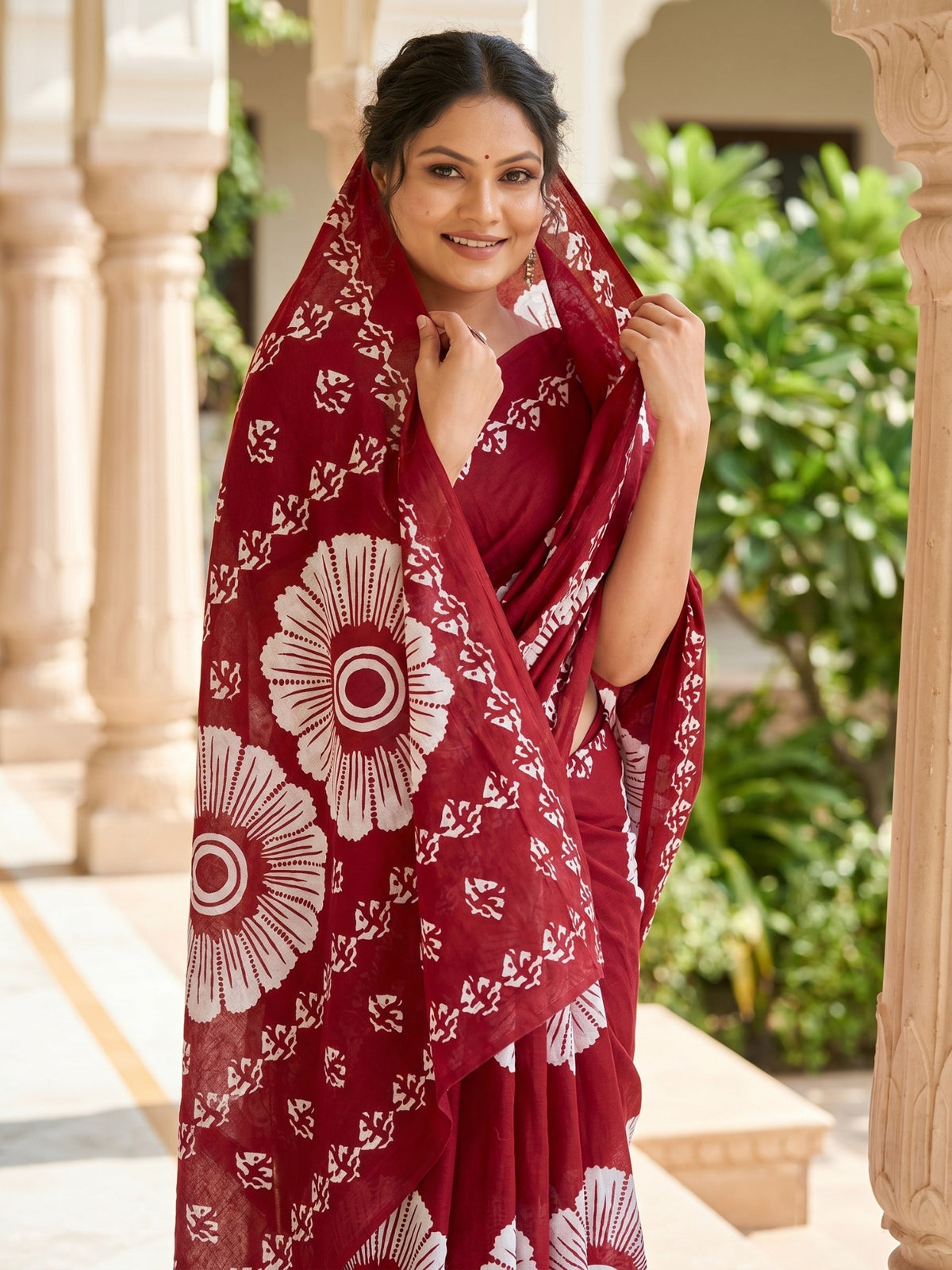 Malang 95 Pure Cotton Printed Daily Wear Saree – Red