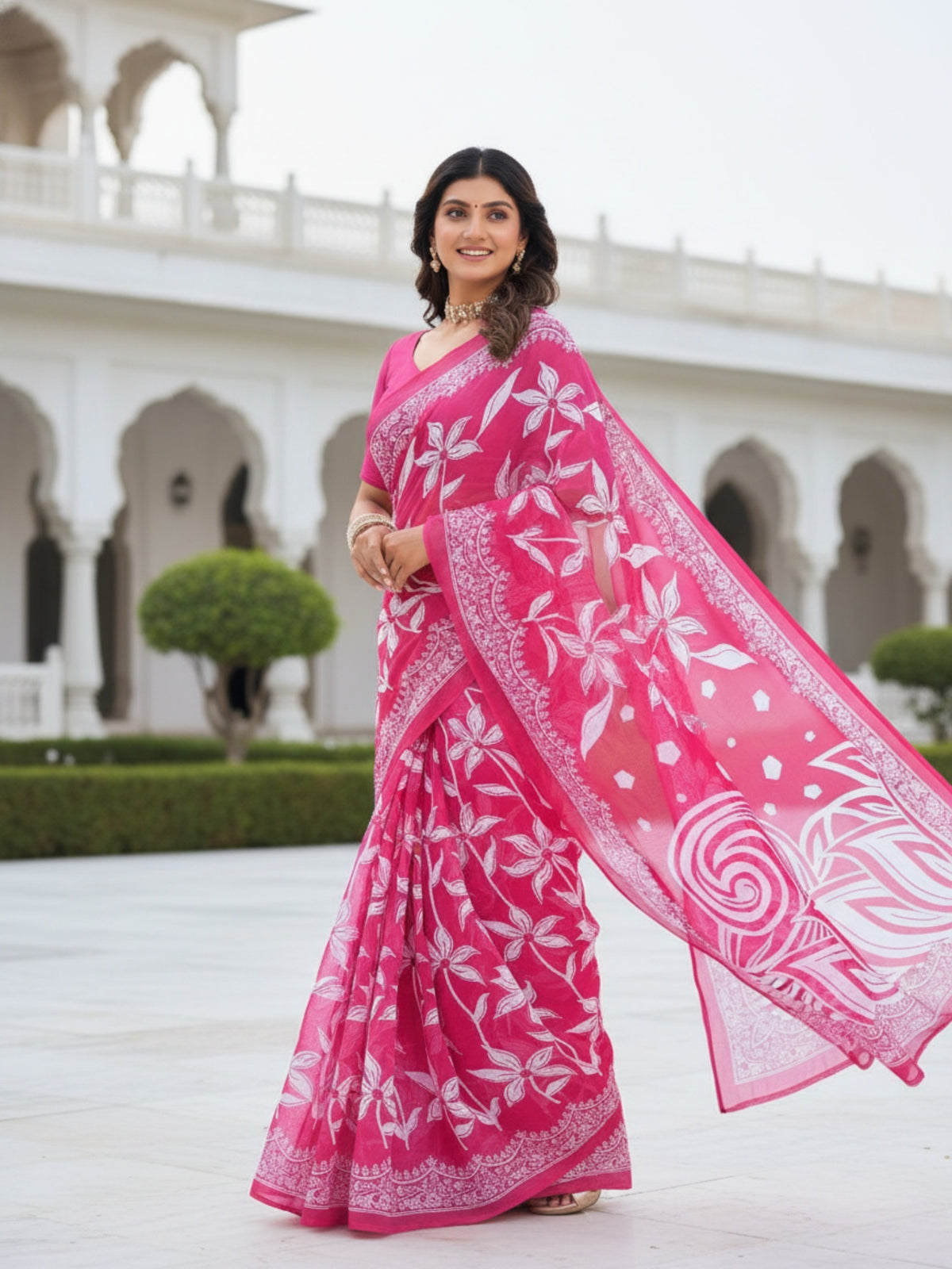 Malang 94 Pure Cotton Printed Daily Wear Saree – Pink