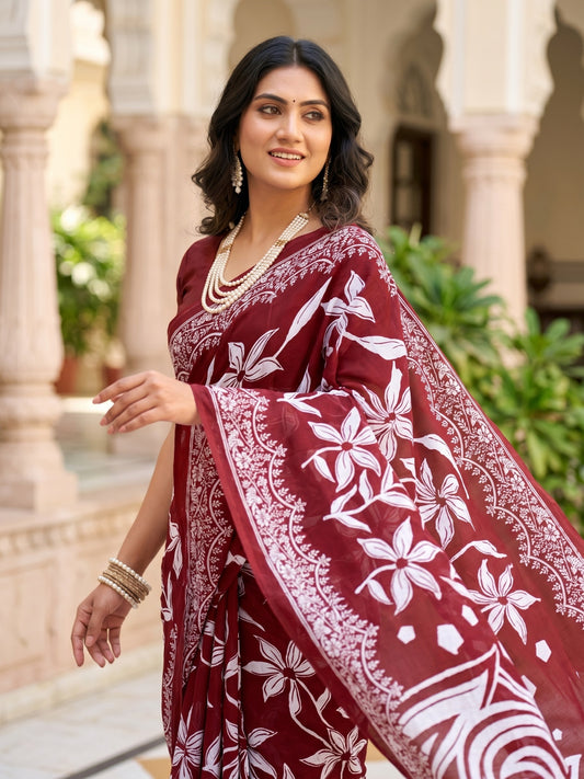 Malang 94 Pure Cotton Printed Daily Wear Saree – Maroon