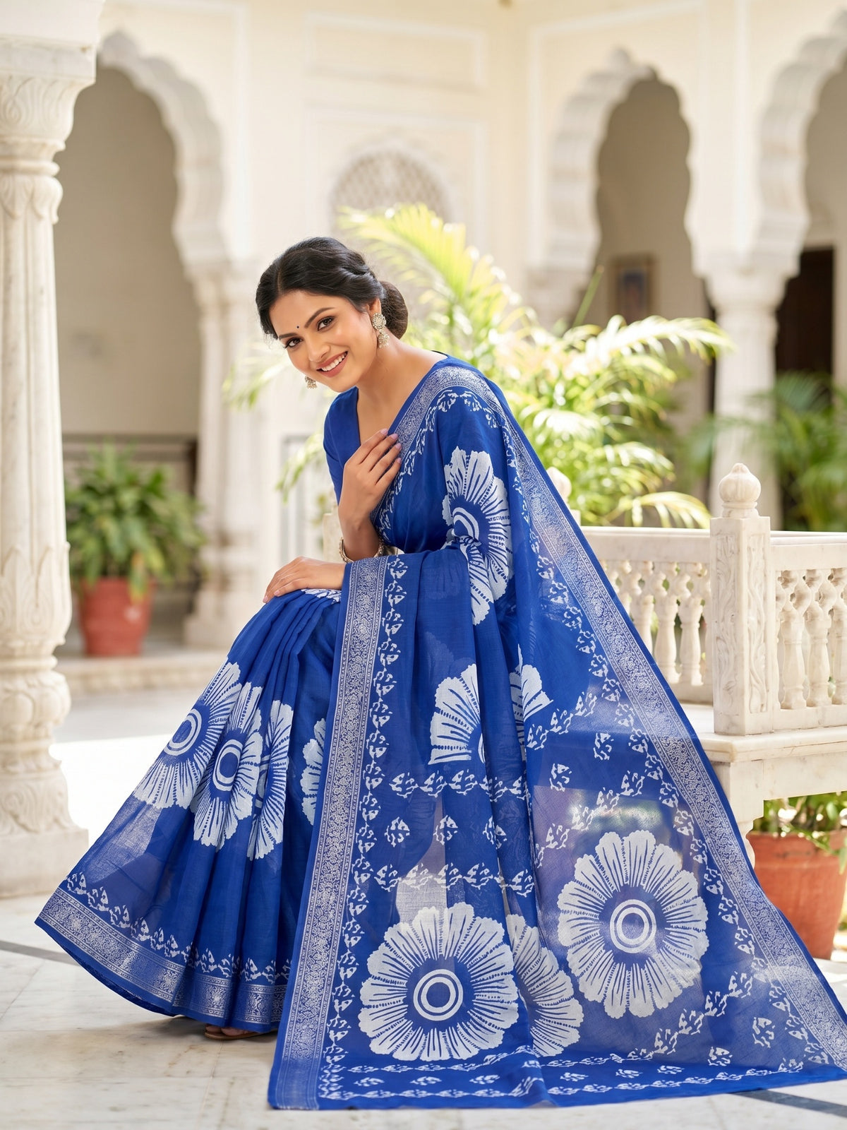 Malang 95 Pure Cotton Printed Daily Wear Saree – Navy Blue