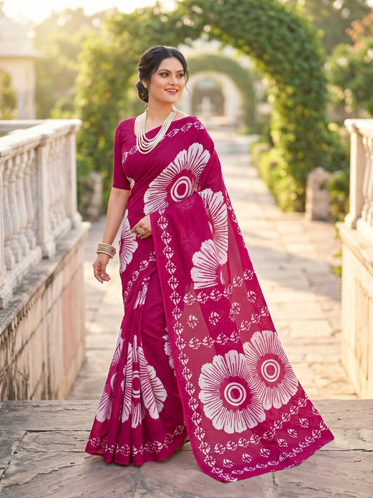Malang 95 Pure Cotton Printed Daily Wear Saree – Pink