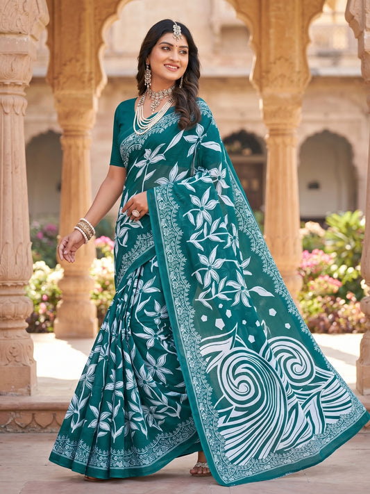 Malang 94 Pure Cotton Printed Daily Wear Saree – Sea Green
