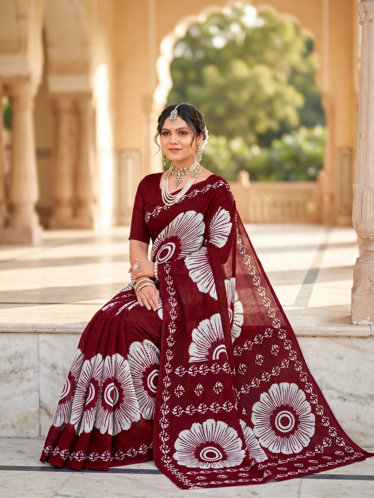 Malang 95 Pure Cotton Printed Daily Wear Saree – Maroon