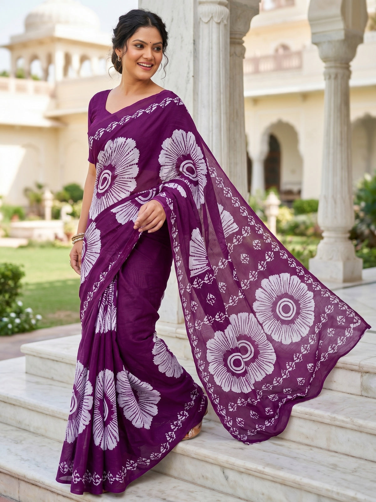 Malang 95 Pure Cotton Printed Daily Wear Saree – Purple
