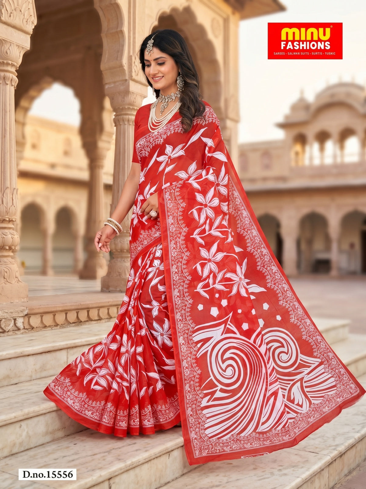 Malang 94 Pure Cotton Printed Daily Wear Saree – Red
