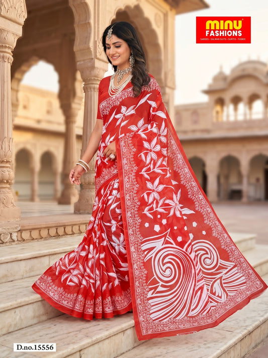 Malang 94 Pure Cotton Printed Daily Wear Saree – Red