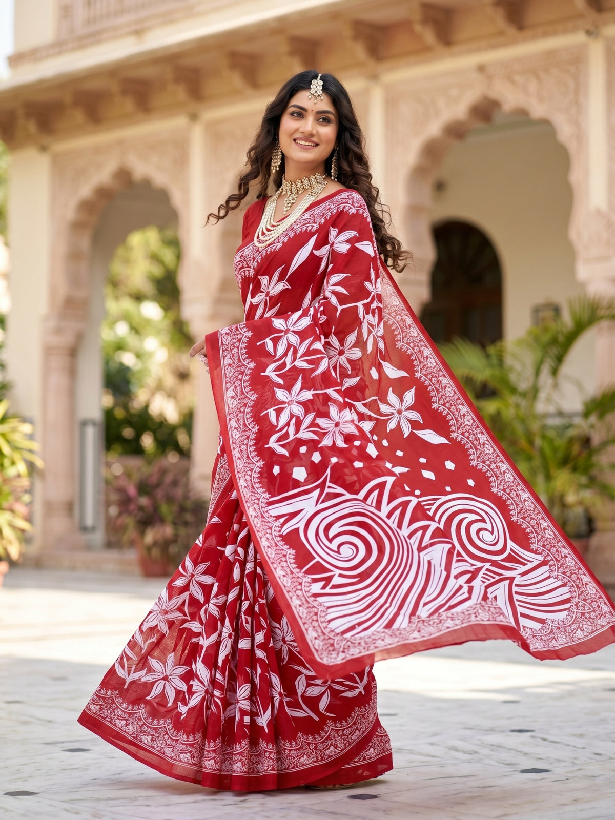 Malang 94 Pure Cotton Printed Daily Wear Saree – Dark Red