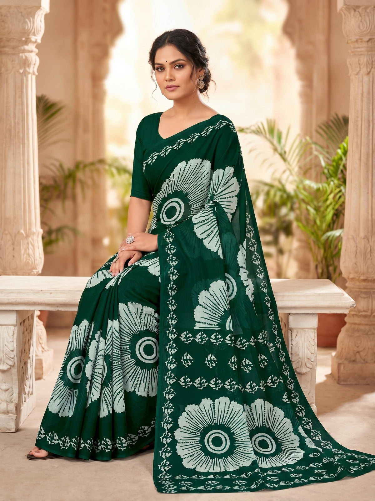 Malang 95 Pure Cotton Printed Daily Wear Saree – Dark Green