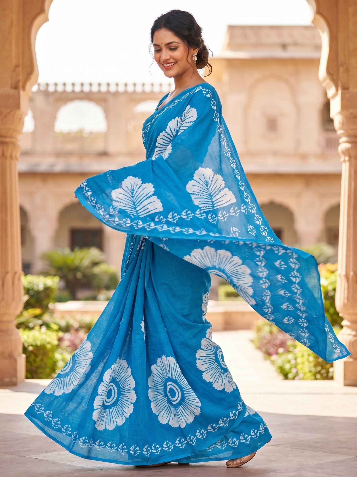 Malang 95 Pure Cotton Printed Daily Wear Saree – Sky Blue