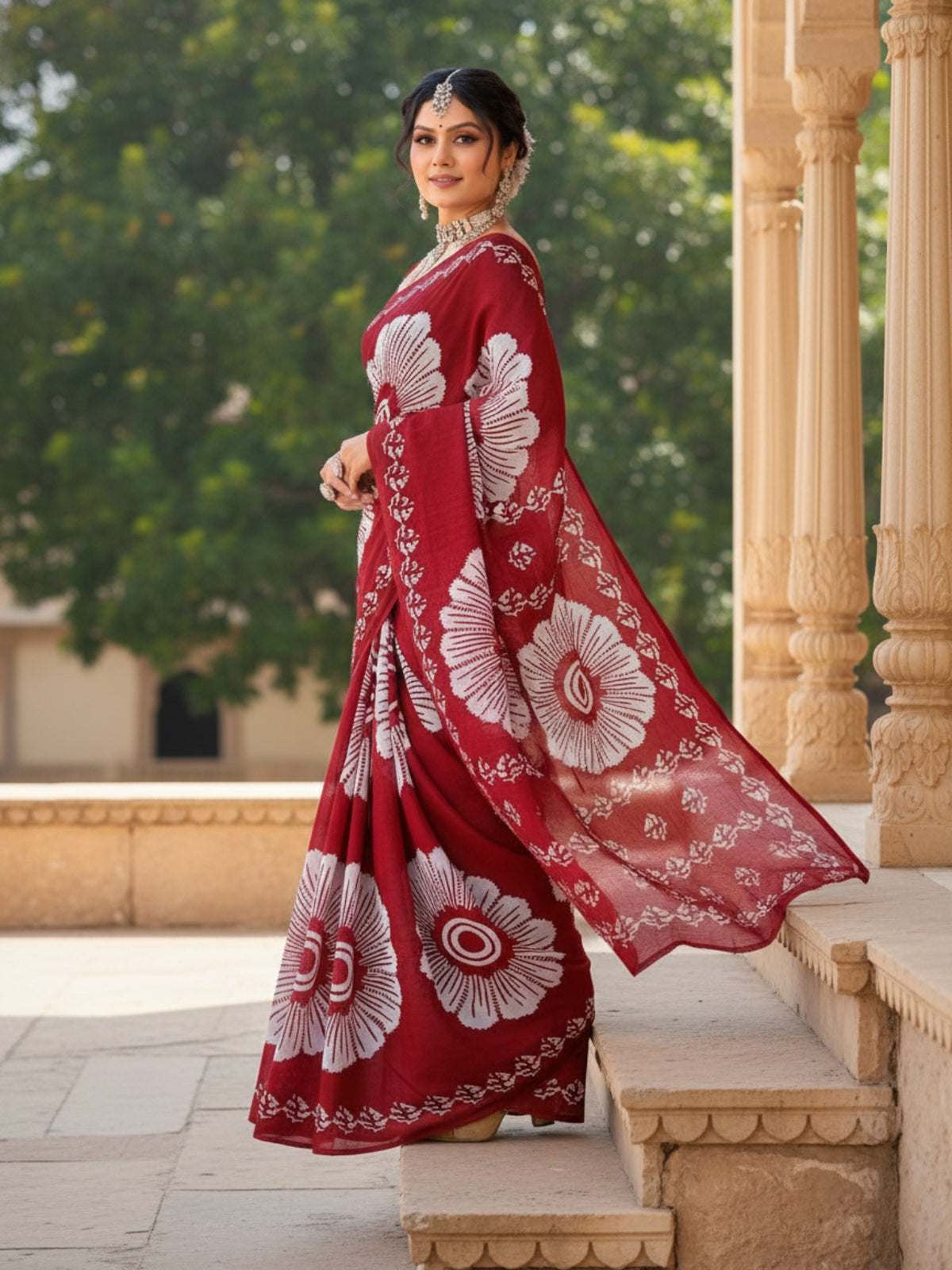 Malang 95 Pure Cotton Printed Daily Wear Saree – Red