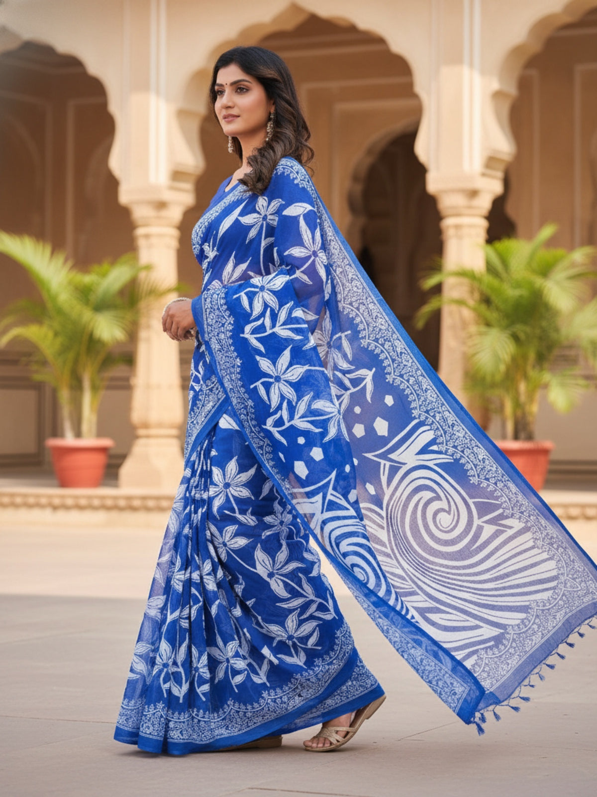 Malang 94 Pure Cotton Printed Daily Wear Saree – Navy Blue