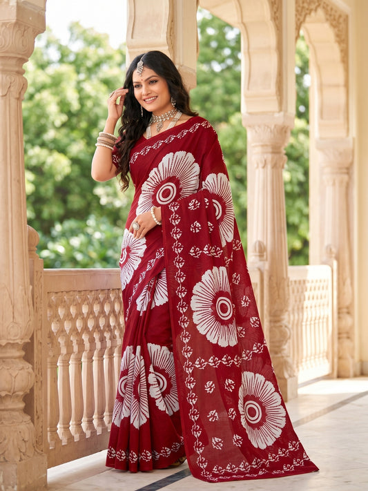 Malang 95 Pure Cotton Printed Daily Wear Saree – Red