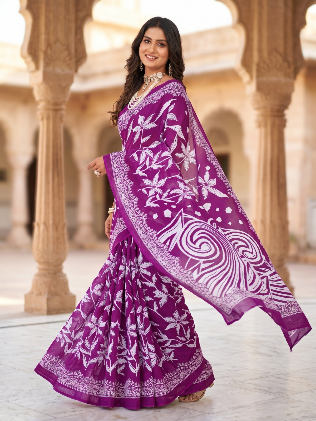 Malang 94 Pure Cotton Printed Daily Wear Saree – Purple