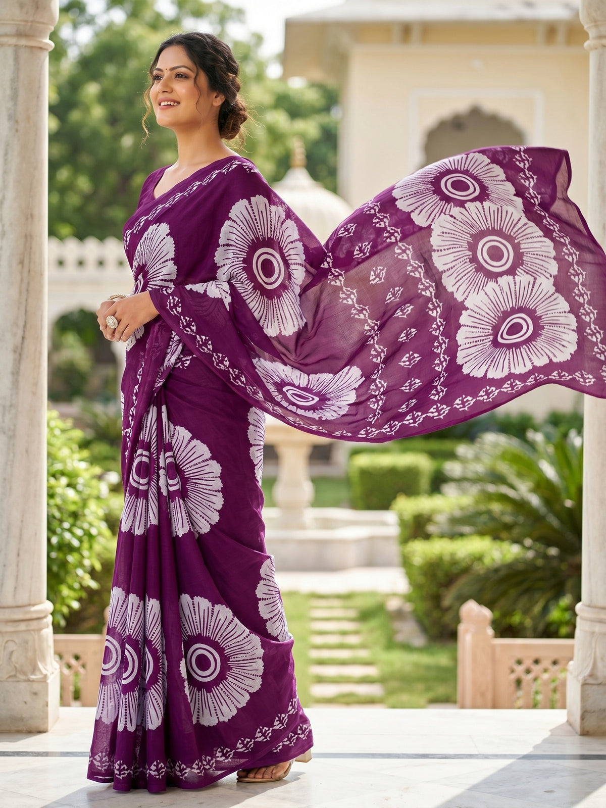 Malang 95 Pure Cotton Printed Daily Wear Saree – Purple