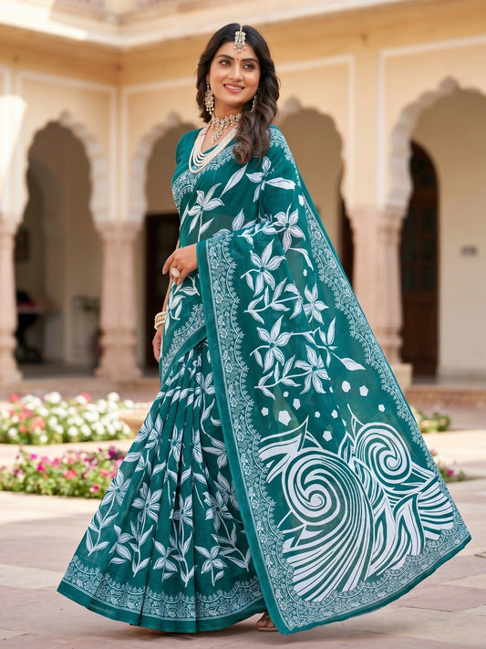 Malang 94 Pure Cotton Printed Daily Wear Saree – Sea Green