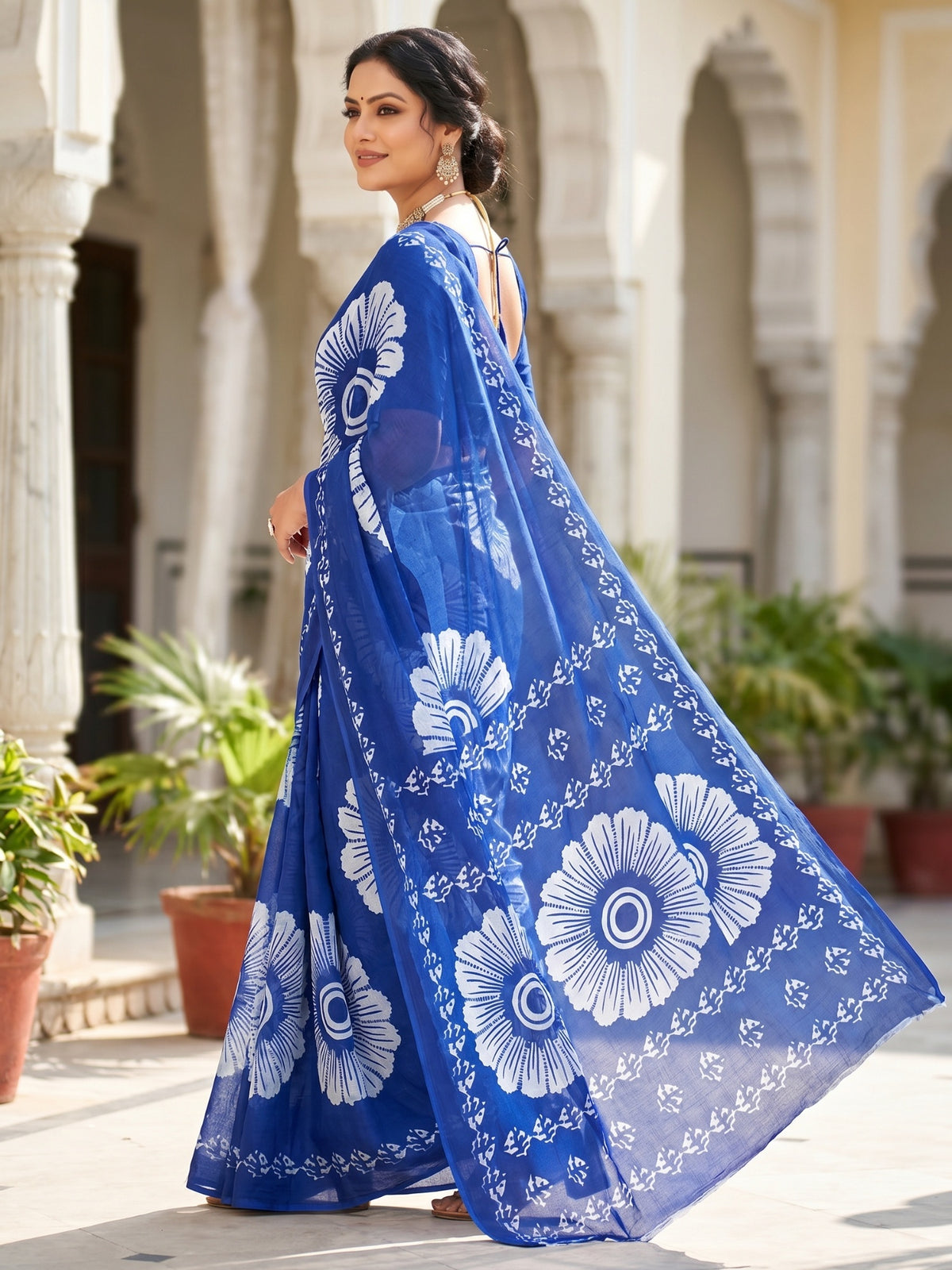 Malang 95 Pure Cotton Printed Daily Wear Saree – Navy Blue