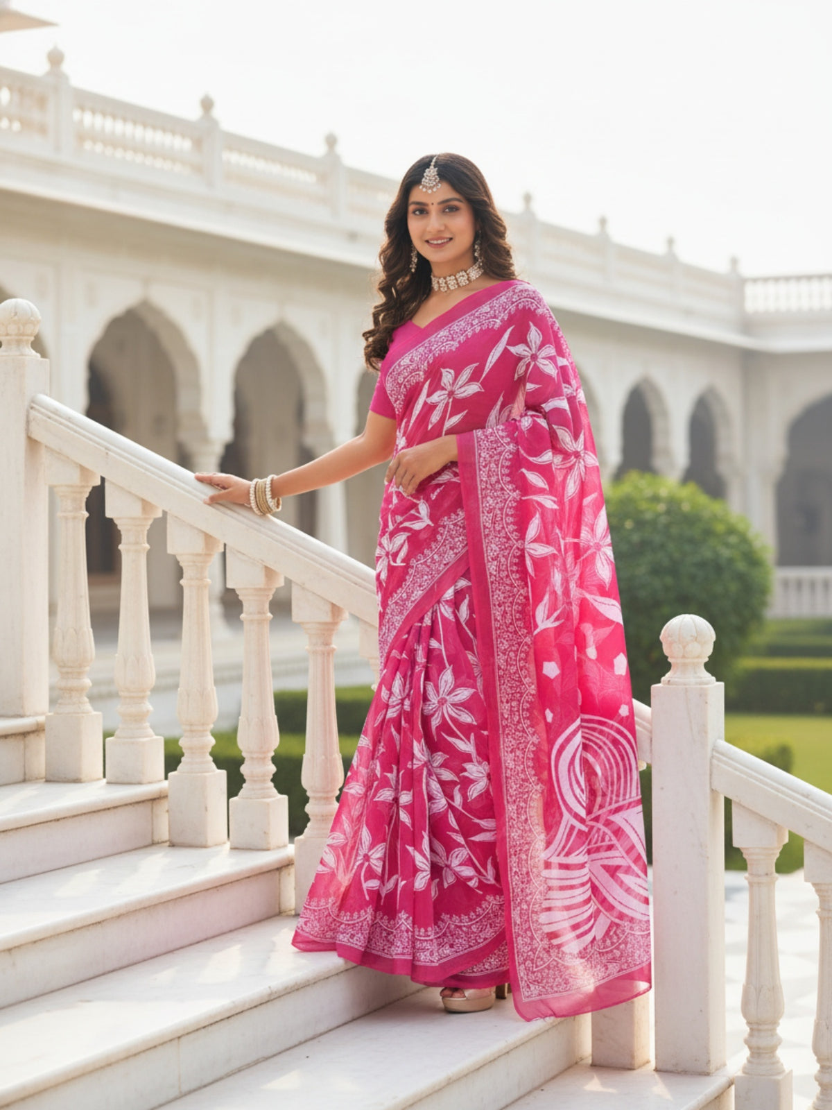 Malang 94 Pure Cotton Printed Daily Wear Saree – Pink
