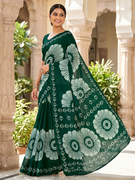 Malang 95 Pure Cotton Printed Daily Wear Saree – Dark Green