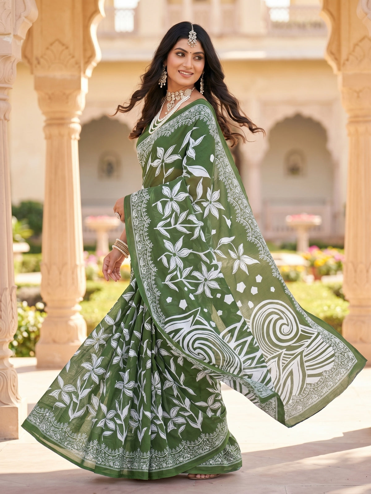 Malang 94 Pure Cotton Printed Daily Wear Saree – Green