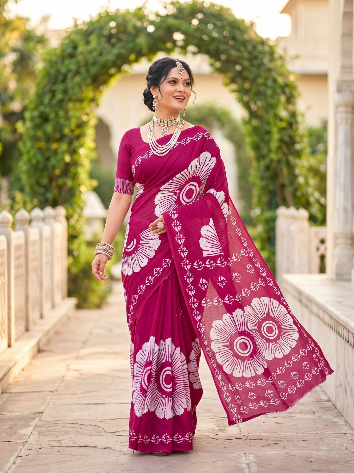 Malang 95 Pure Cotton Printed Daily Wear Saree – Pink