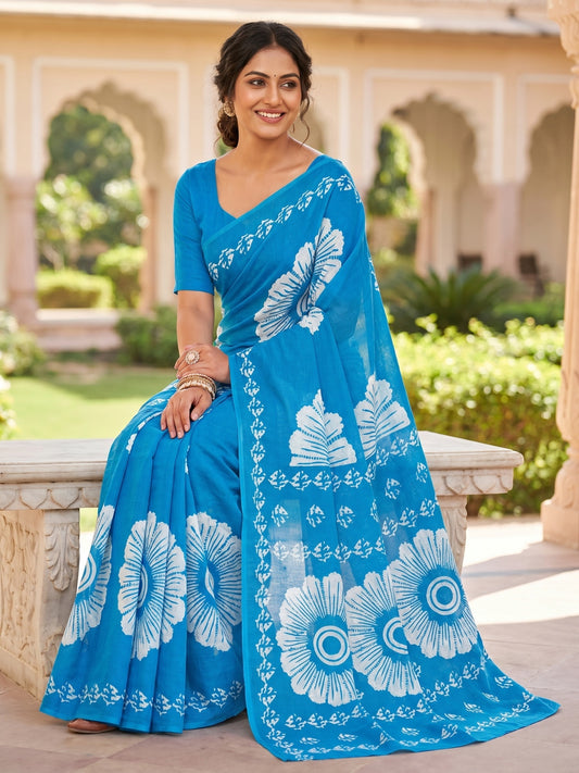 Malang 95 Pure Cotton Printed Daily Wear Saree – Sky Blue