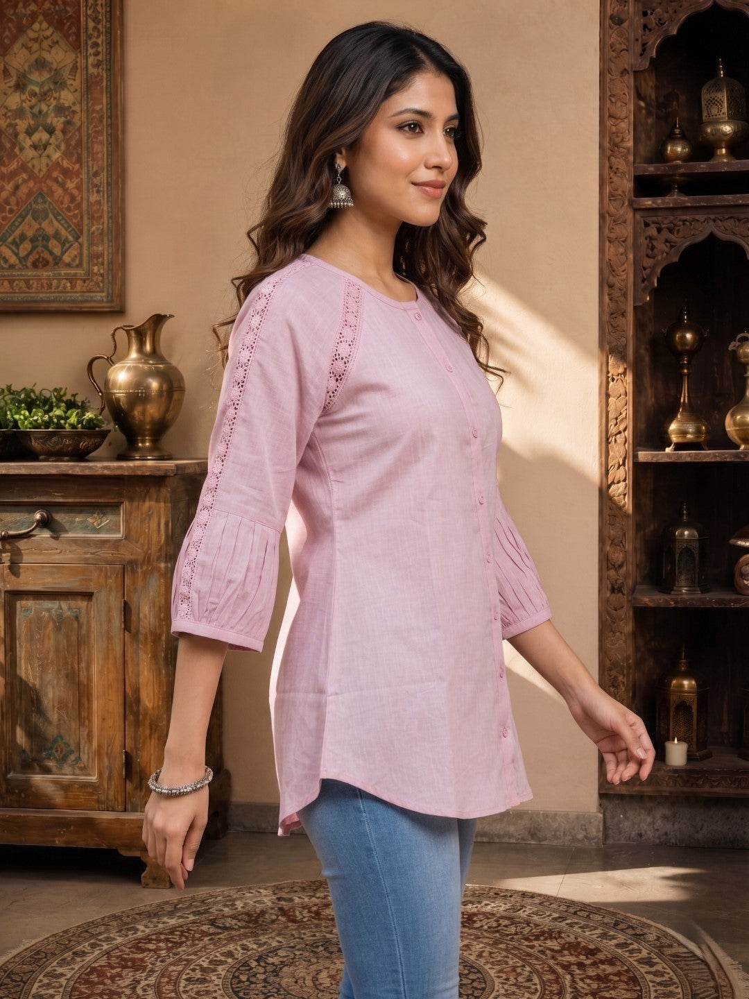 Minu Nidhi Women Solid Colour Round Neck Top