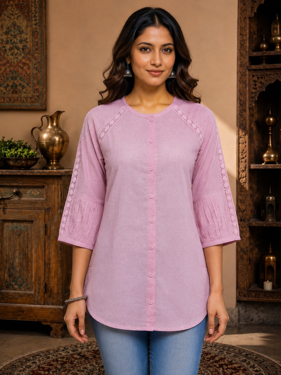Minu Nidhi Women Solid Colour Round Neck Top