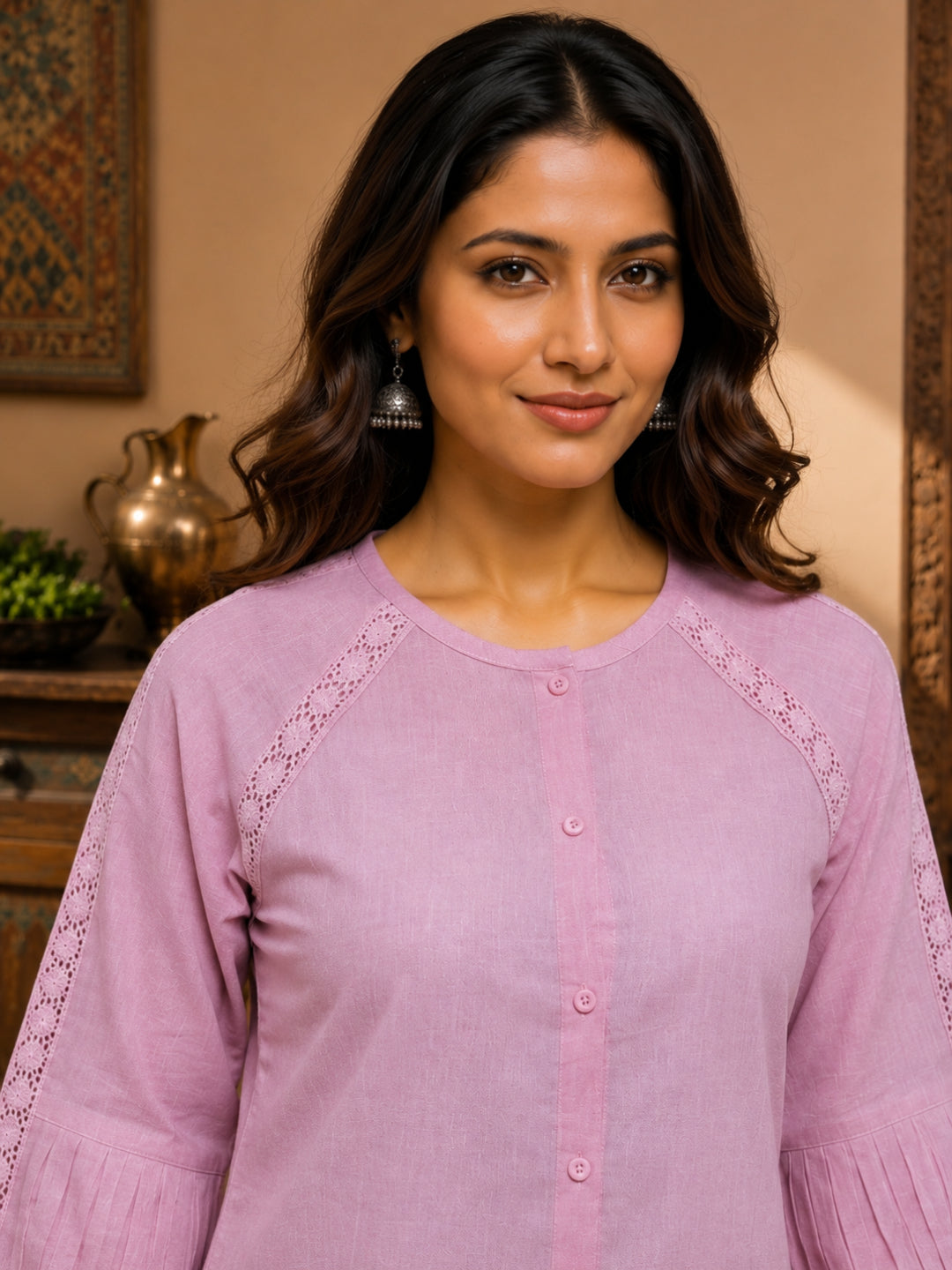 Minu Nidhi Women Solid Colour Round Neck Top
