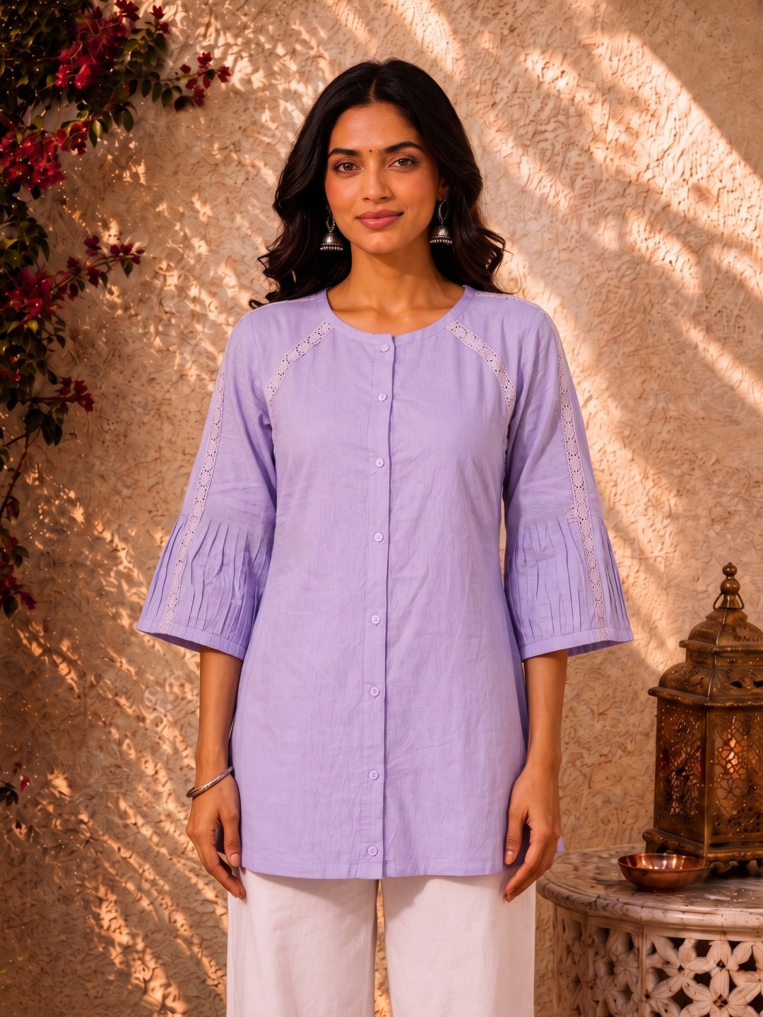 Minu Nidhi Women Solid Colour Round Neck Top
