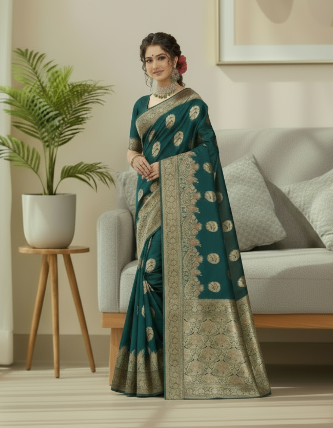 Premium Litchi Silk Designer with Blouse Piece RASHMALAI Saree