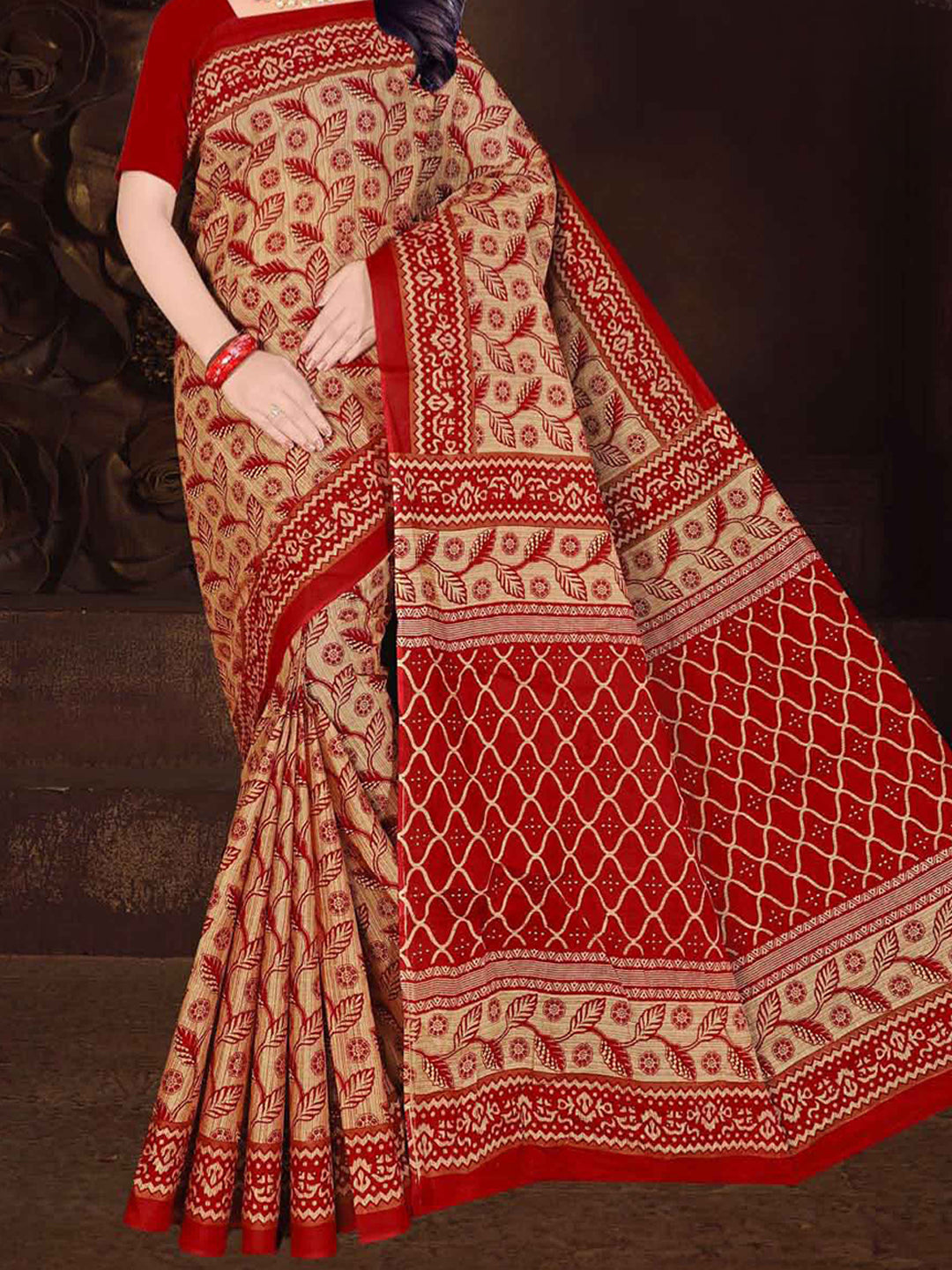 MINU SAREE MUMTAZ RED CHIKU 0056
