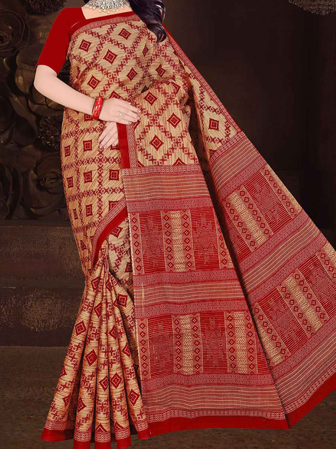 MINU SAREE MUMTAZ RED CHIKU 00910