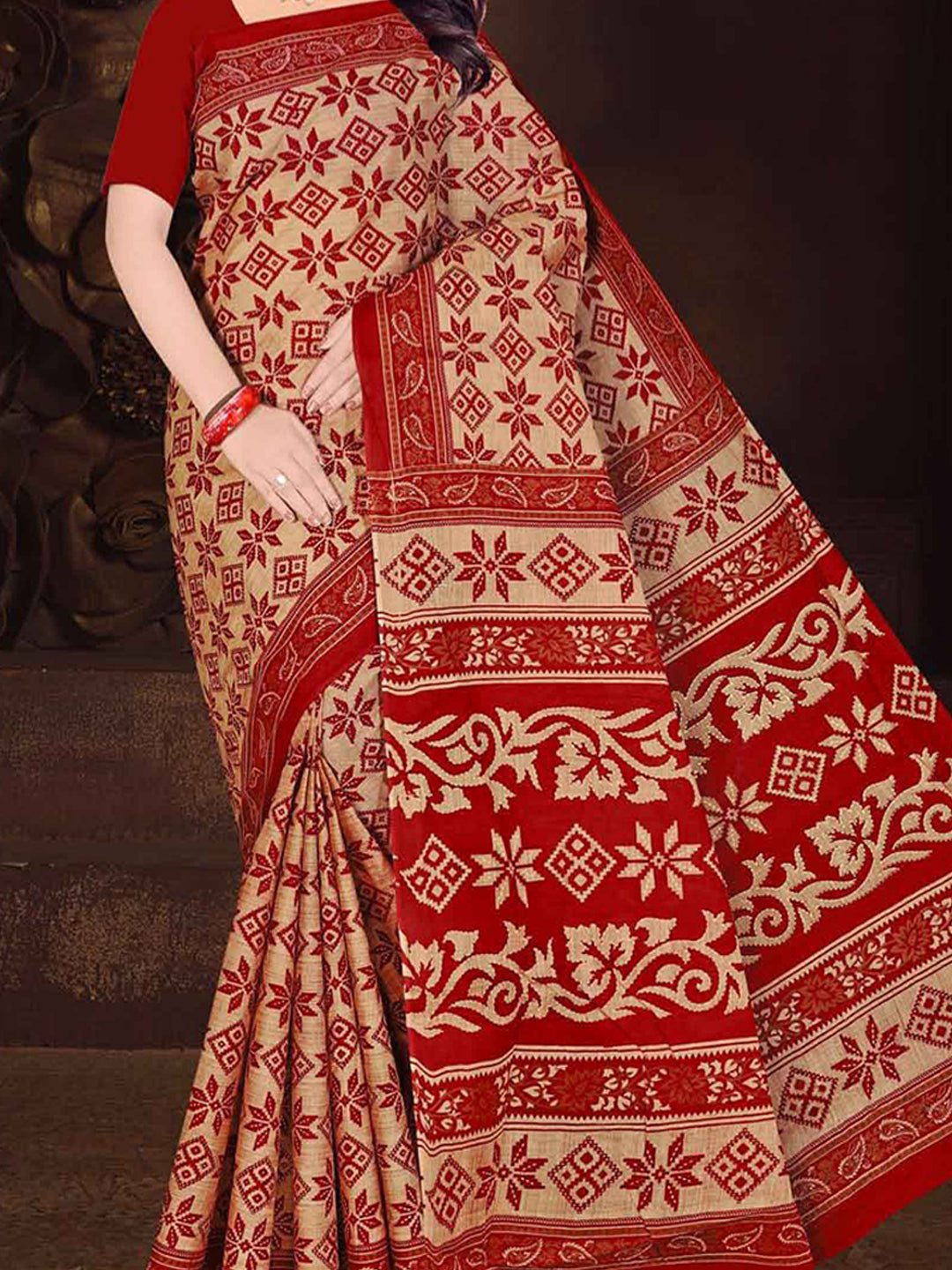MINU SAREE MUMTAZ RED CHIKU 0067