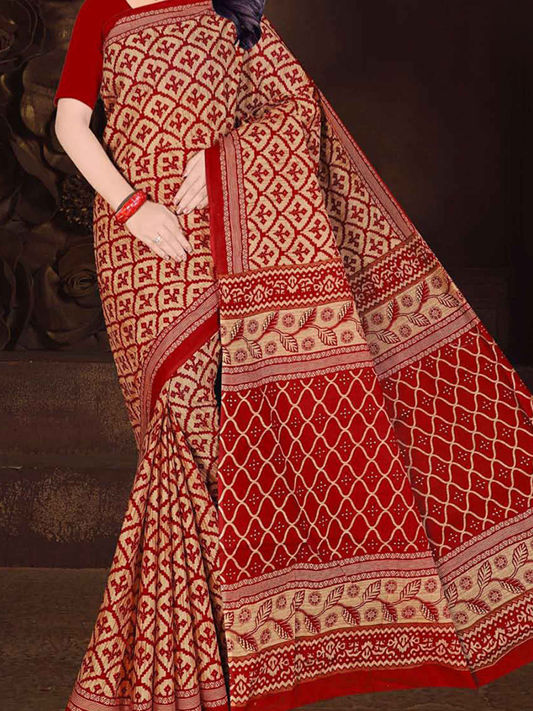 MINU SAREE MUMTAZ RED CHIKU 0012
