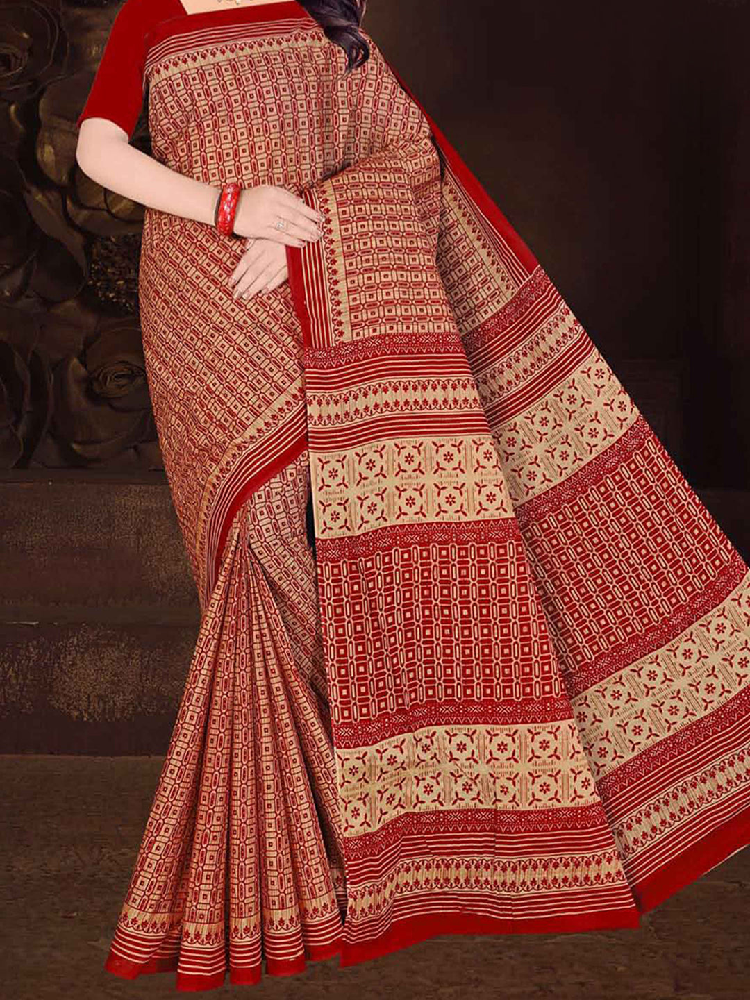 MINU SAREE MUMTAZ RED CHIKU 0023