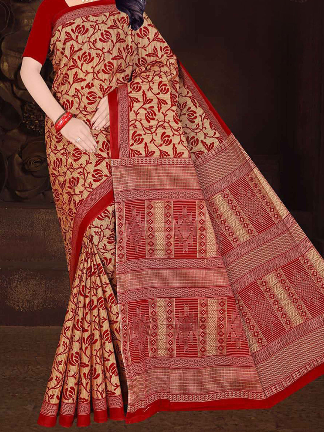 MINU SAREE MUMTAZ RED CHIKU 0034