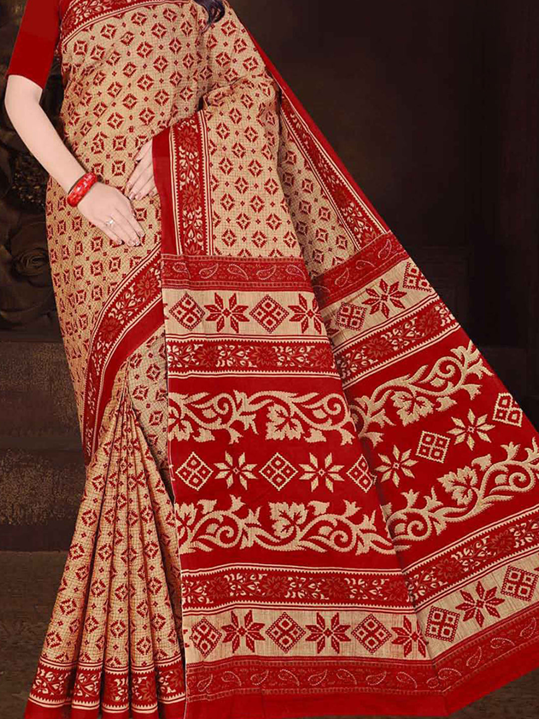 MINU SAREE MUMTAZ RED CHIKU 0045