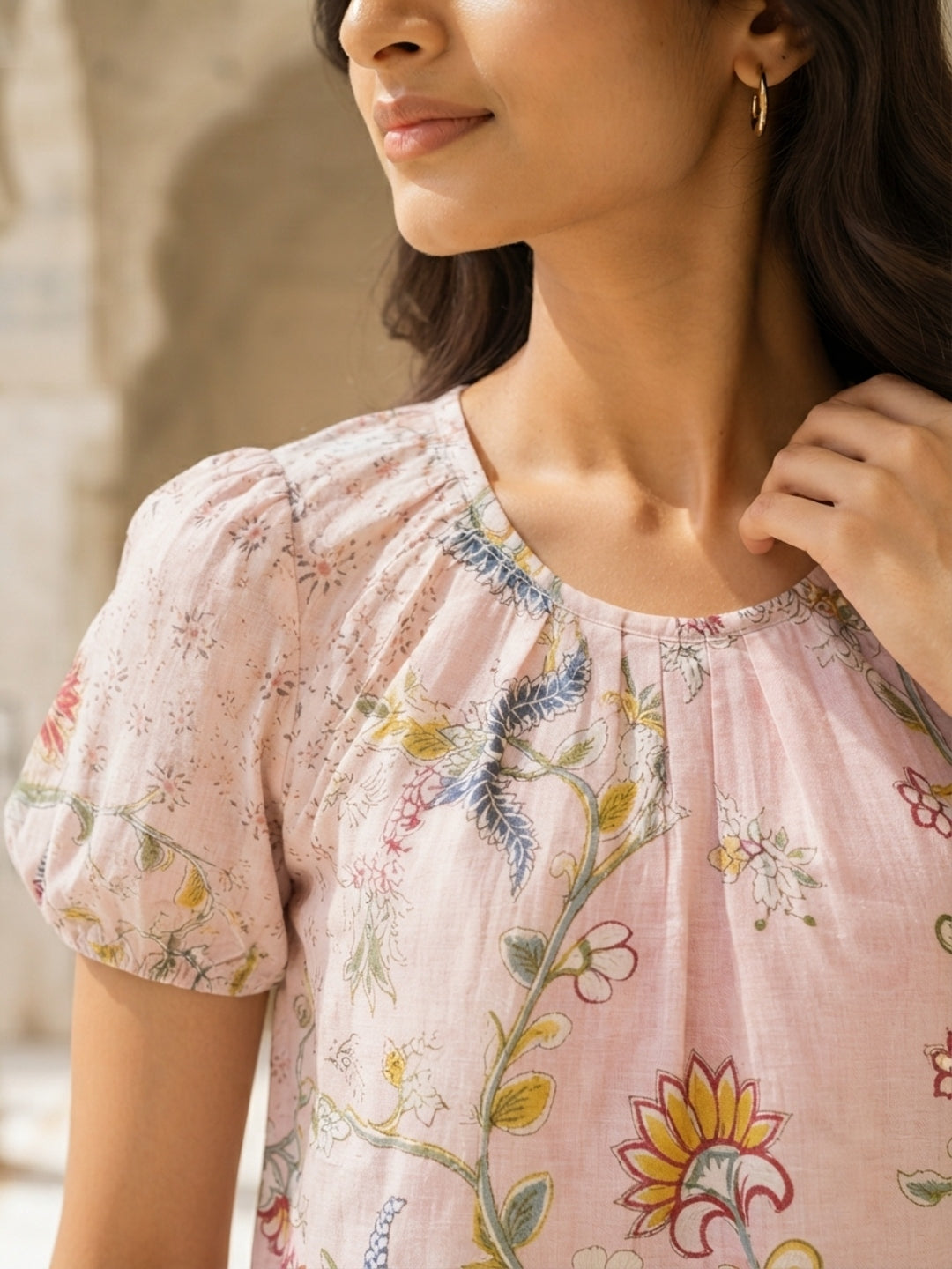 Tiyasha Orange Floral Chanderi Modal A-Line Kurti For Women with Round Neck & Short Sleeves | Ank