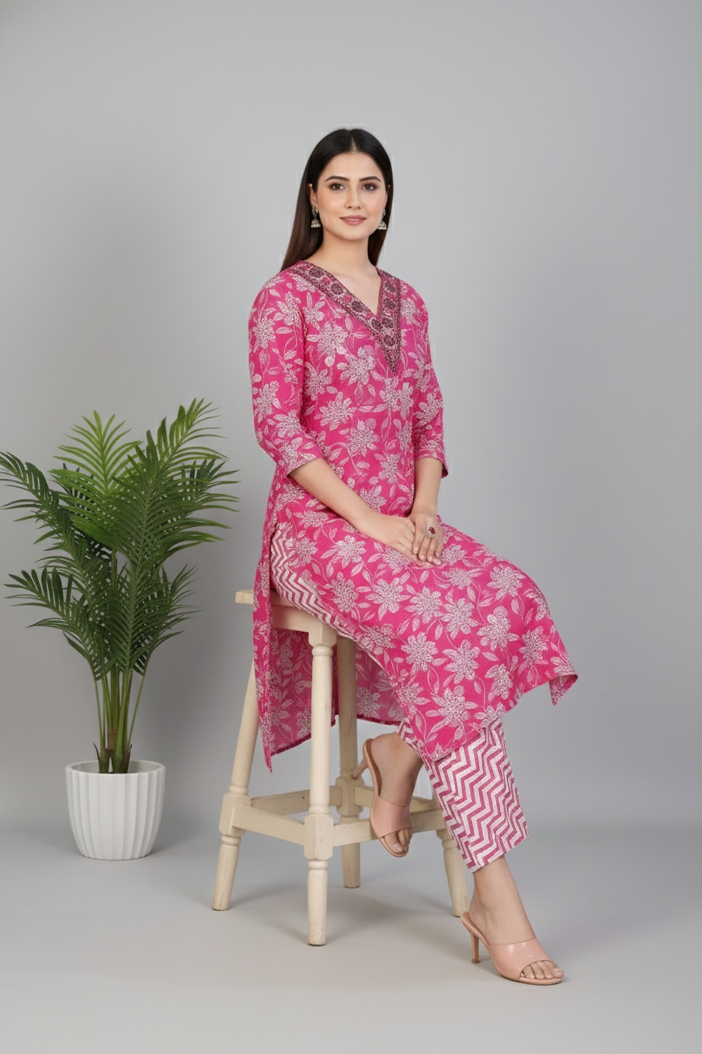 Pariza Cotton Printed Stitched Salwar Suit Pink 1007