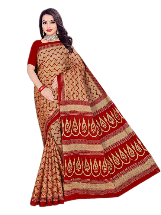 Mumtaz Red Chiku Pure Cotton Sarees