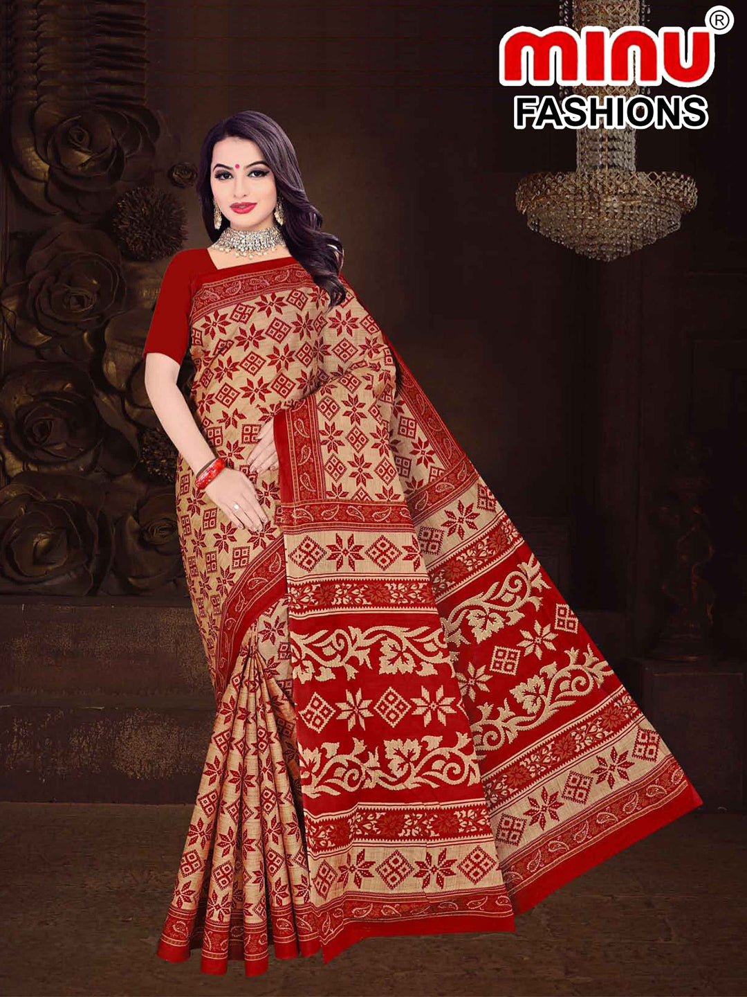 MINU SAREE MUMTAZ RED CHIKU 0067