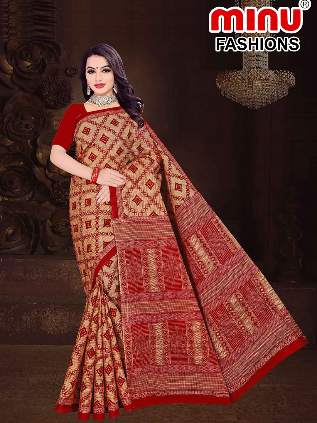MINU SAREE MUMTAZ RED CHIKU 00910