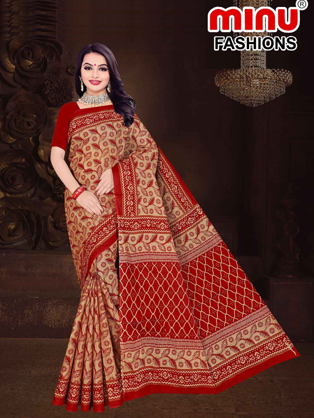 MINU SAREE MUMTAZ RED CHIKU 0056